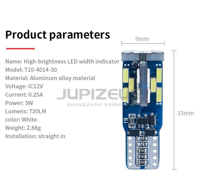 High Quality Width Lamp 194 168 Canbus Light T10 4014 30SMD for Car Light