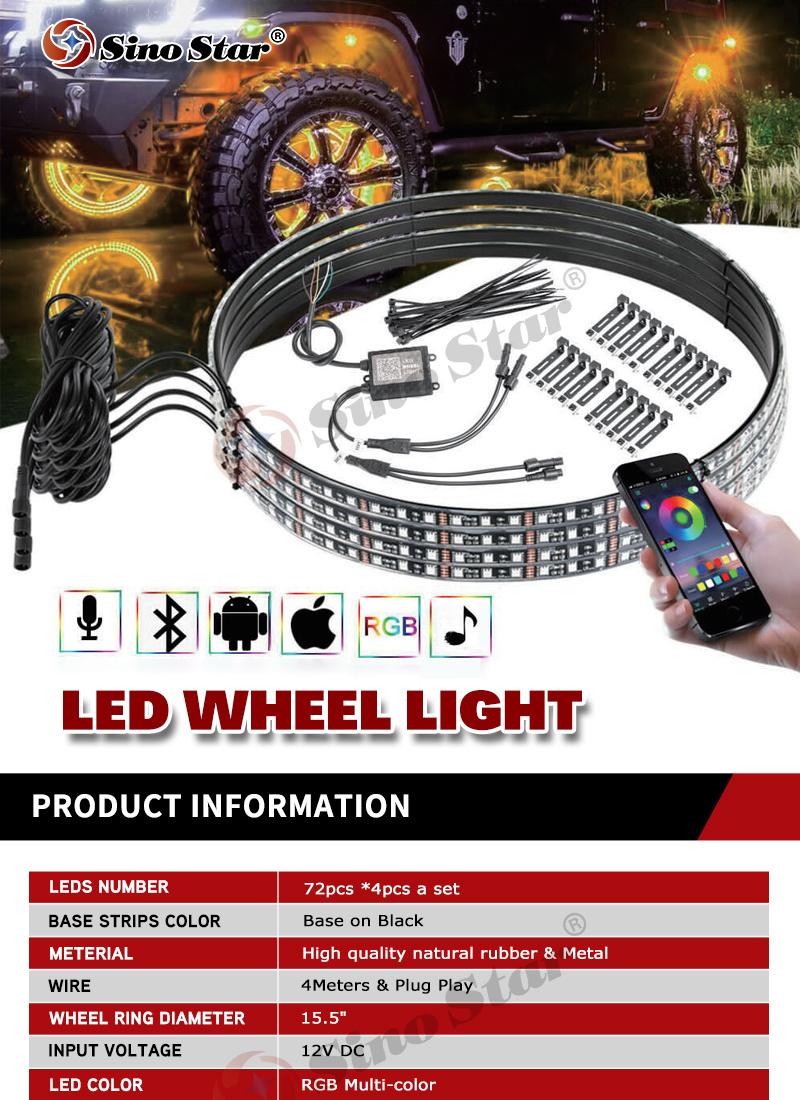Sw7611437 4PCS 14 Inch 5050-RGB SMD LED Color Wheel Rim Lights Bluetooth APP Control Wheel Rings Lights Kits