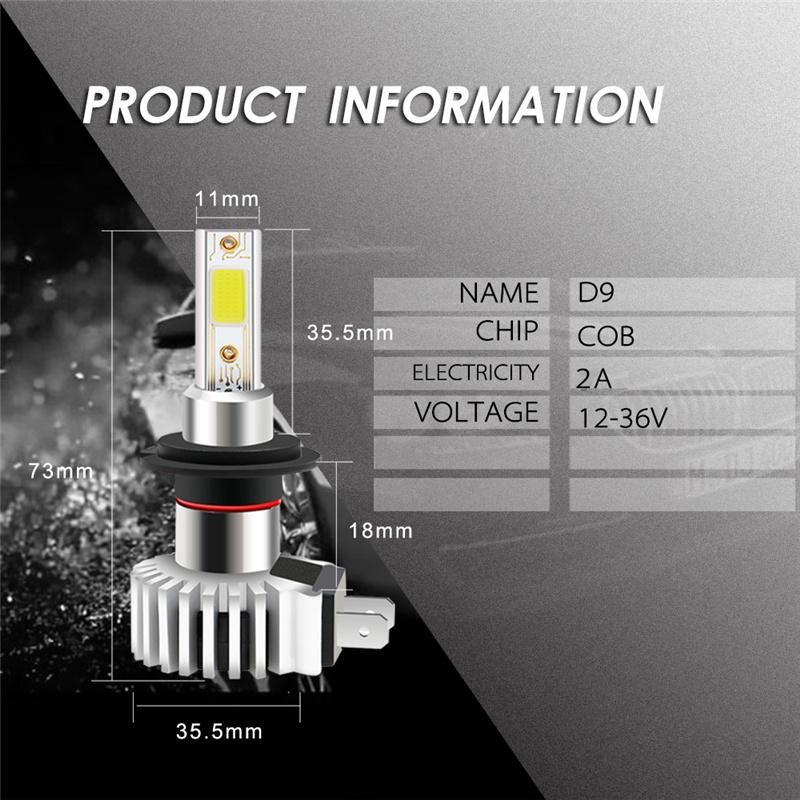 Popular Product Car Headlights H4/Hb2/9003 H7 Car LED Headlight Bulbs D9 12V 6000K 66000lm 30W COB Auto Headlight Lamp LED Head Light for Car