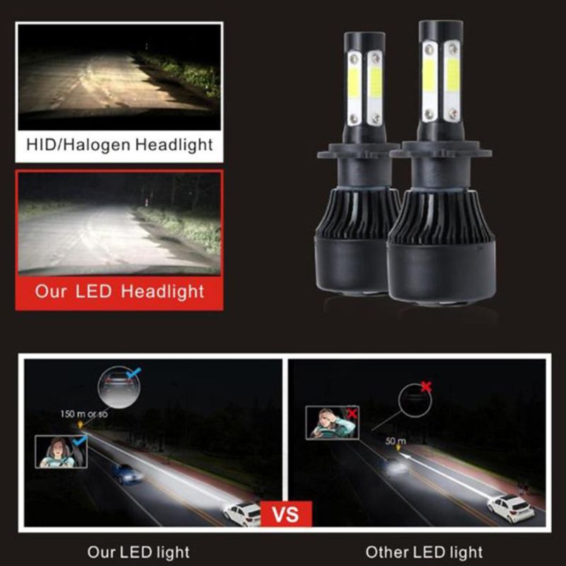 H7 LED Headlight Bulbs 8000lm 4 Side COB Chips Plug and Play Low Beam Headlights Conversion Kit with Cooling Fan