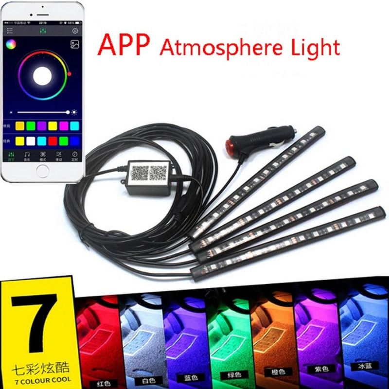 RGB LED Strip Remote Control Atmosphere Lamp 12V 12 LED Chips 12 Color Decorative Car Interior Light