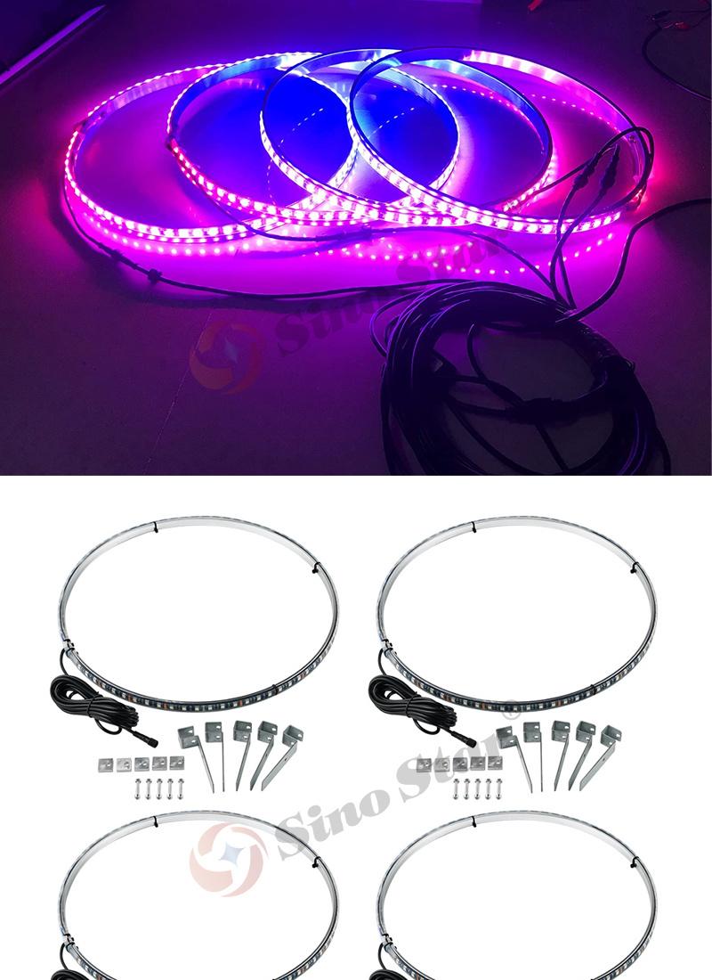 Sw7611537 Newest 4 in 1 Car LED Wheel Ring Lights RGB 5050 SMD LED Chips 15.5 Inch Bluetooth Control Single Row Light Strip