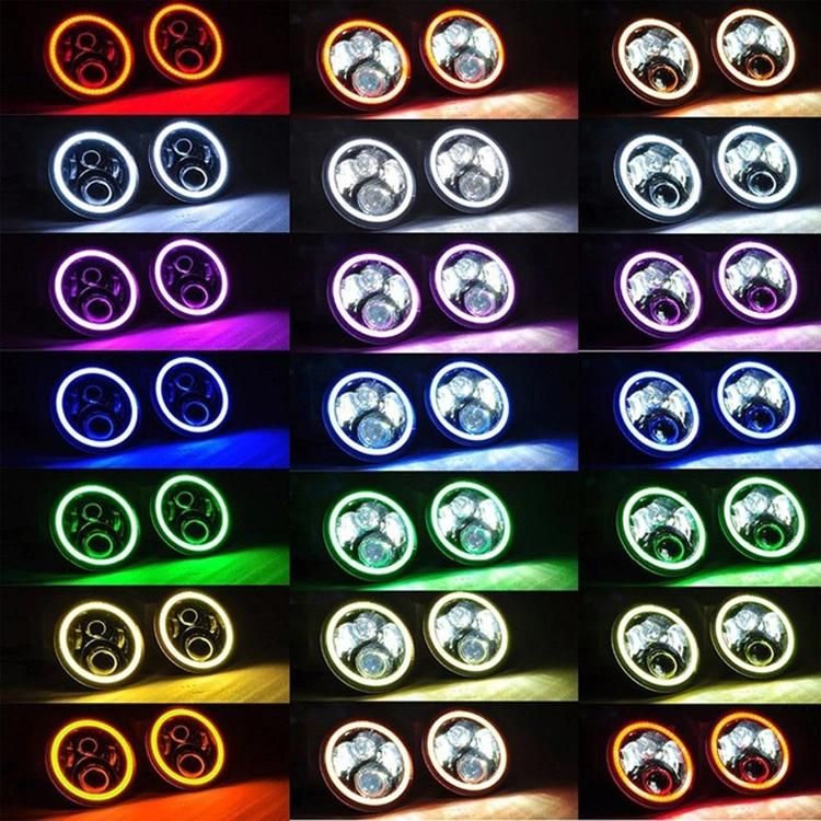 7" Inch Round Headlight Kits for Jeep Wrangler Jk Harley Bluetooth RGB DRL Halo Ring Hi/Low Beam Headlamp