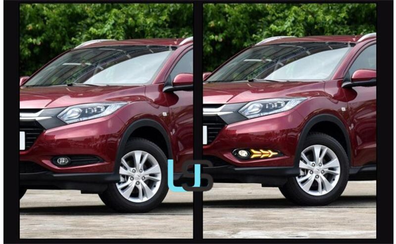 for Honda Hrv Hr-V Vezel 14-15-16-17-18 LED DRL Brake Reverse Relay Daylight Front Bumper Fog Lamp Daytime Running Lights with Turn Signal