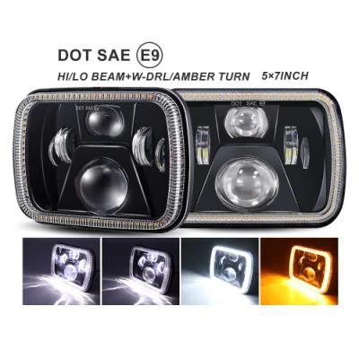 7X6 Inch Halo LED Headlamp Angel Eyes DRL Amber Turn Signal Light 5X7 Inch Square LED Headlight for Trucks Jeep Wrangler Xj Yj