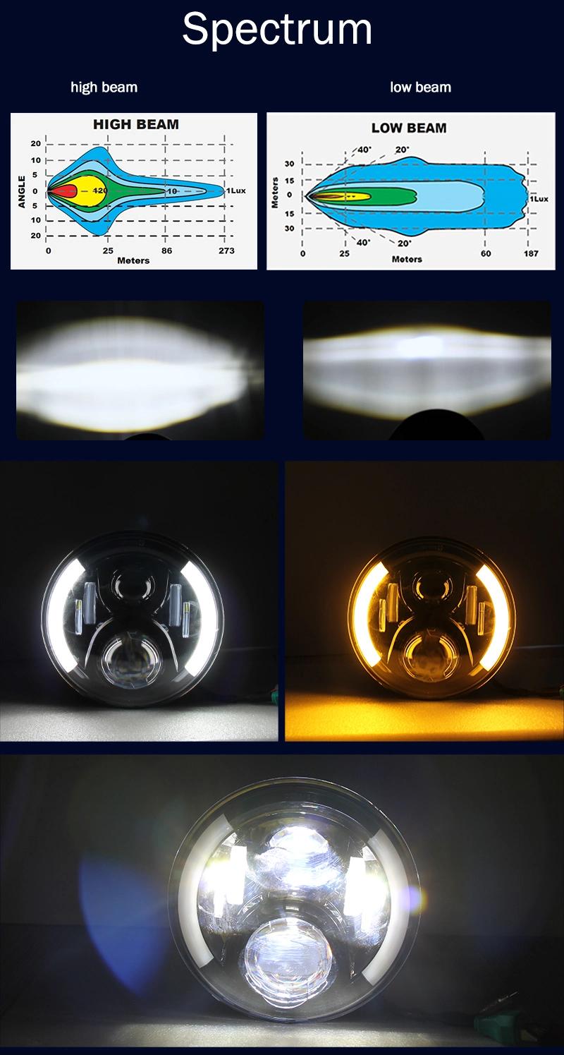 Wholesale LED 7inch Dual Color Amber Car Round Motorcycle 7" LED Projector Headlight