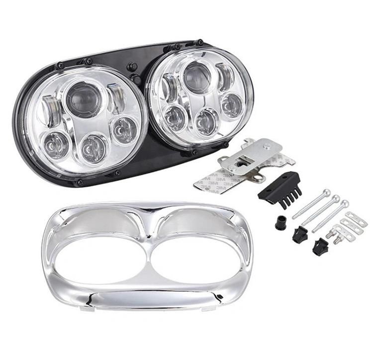 Double 5.75" 5-3/4" LED Headlight for Harley Motorcycle Black Motorcycle Projector 45W LED Lamp Headlight