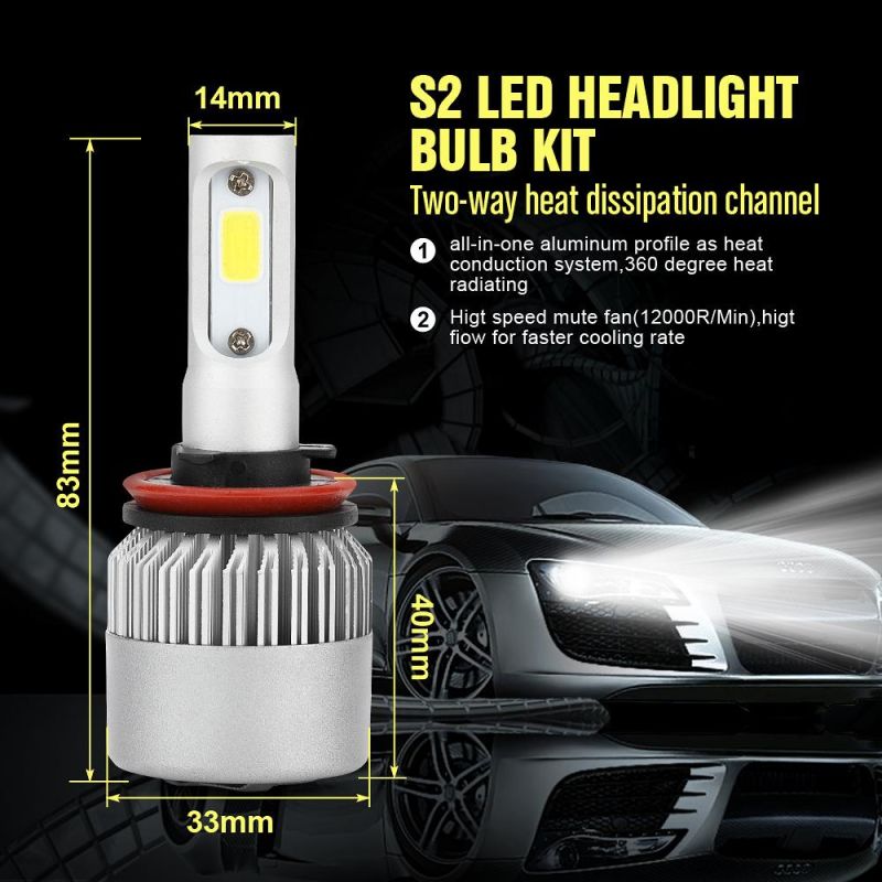 Wholesale Cheap Auto H8 H9 H11 S2 Car LED Headlight 72W 8000lm