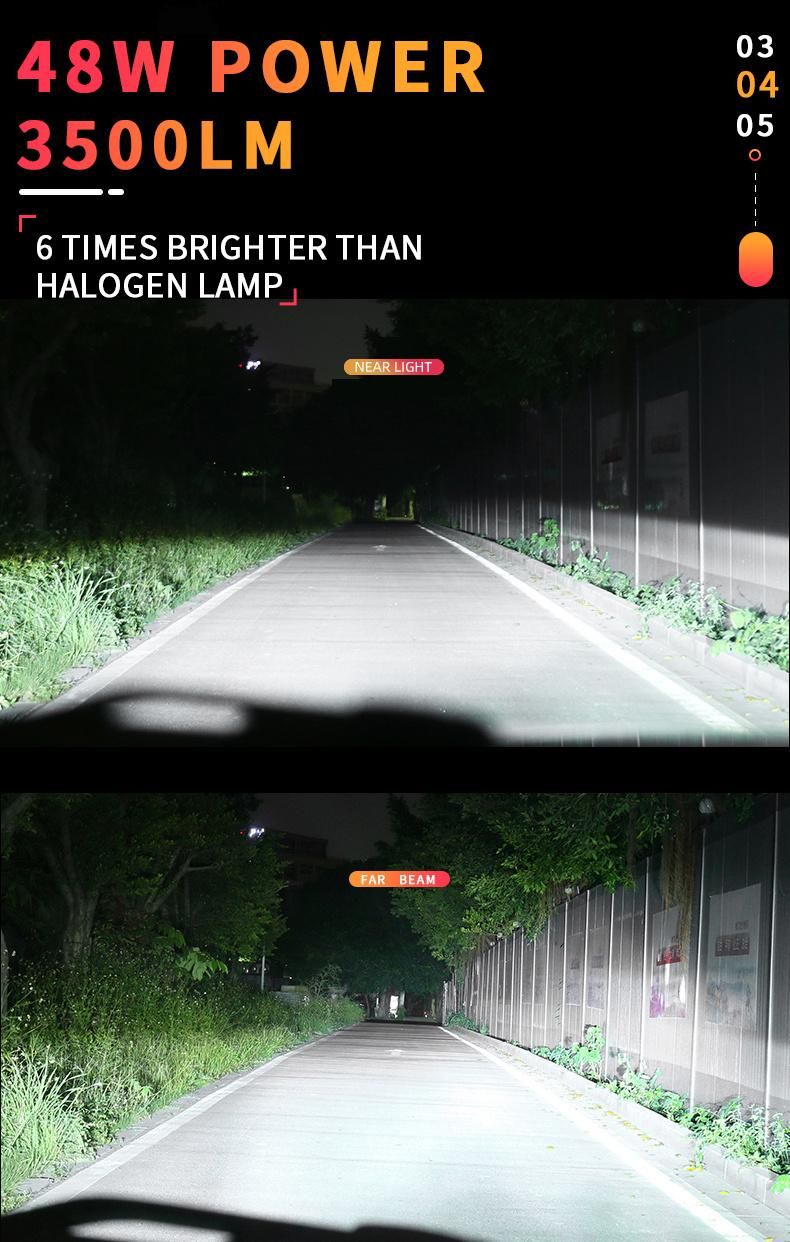 Auto Lighting System Triple Color 48W 3500lm High Low Beam Motorcycle H11 LED Headlight