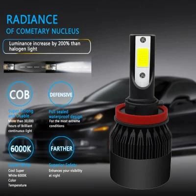 1X COB H4 Hb2 9003 C6 72W 8000lm LED Car Headlight 360&deg; Hi/Lo Beam Turbo Light Bulbs Kit 6000K White Lamp Black