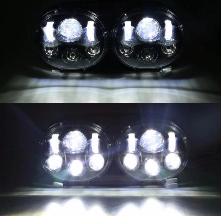 Double 5.75" 5-3/4" LED Headlight for Harley Motorcycle Black Motorcycle Projector 45W LED Lamp Headlight