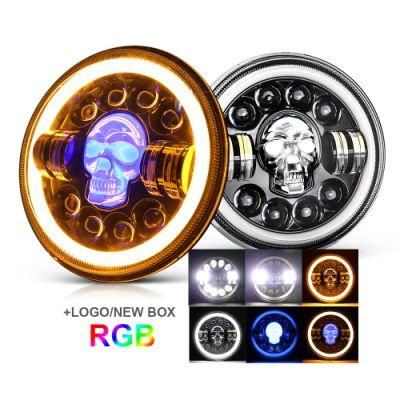 Angel Eye Daymaker Motorcycle Projector LED Headlamps RGB Round Jeep 7 Inch LED Headlight