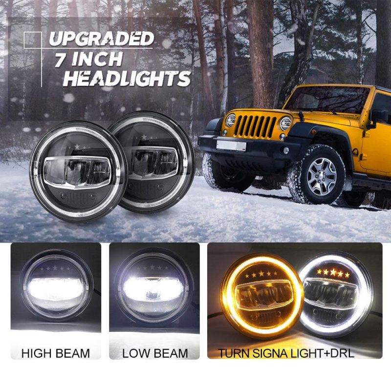New Design 24 Volt Motorcycle Driving Light 12V Amber DRL Round off Road 7" Inch LED Headlight for Jeep