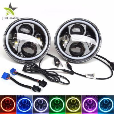 Automotive Turn Signal Motorcycle DRL Multi Color Angel Eye 12V 24V Round Daymaker Car 7&quot; Inch LED Headlight