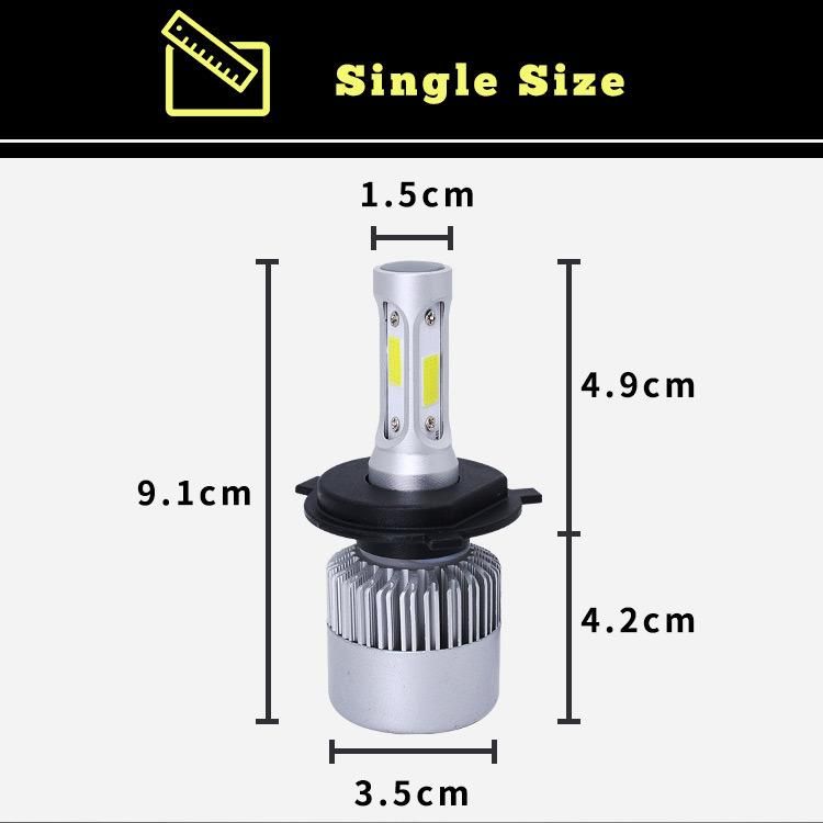 Auto Lighting Wholesale Three Side Head Lamp COB 72W 8000 Lumens 6500K H4 Conversion Kit S2 Car LED Headlight Bulb
