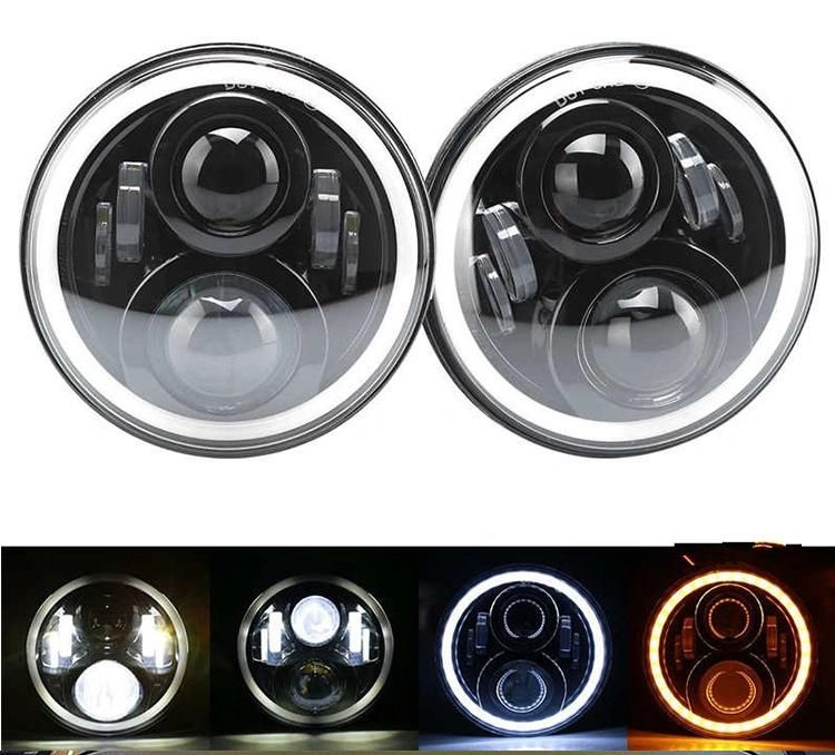 60W 7 Inch Round LED Headlight Amber Turn Signal Halo for Jeep Wrangler Jk Cj Tj Hummer Harley