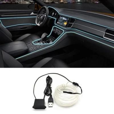 EL Wire Interior Car LED Strip Lights, USB Neon Glowing Strobing Electroluminescent Wire Lights with 6mm Sewing Edge, Ambient Lighting Kits