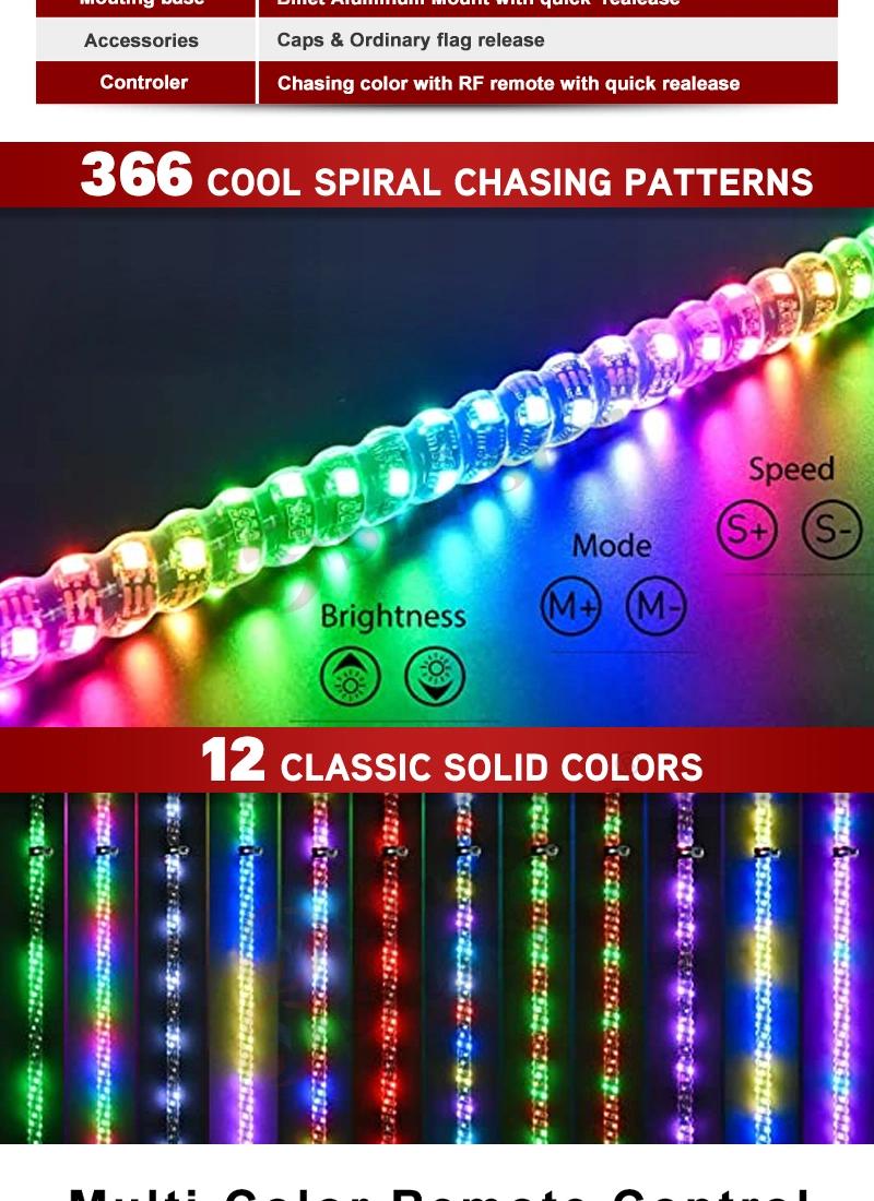 Swl1-4FT 1PCS LED Car Accessories Remote Control Flexible RGB 4FT /1.2m Antenna LED Whip Light off Road for ATV UTV