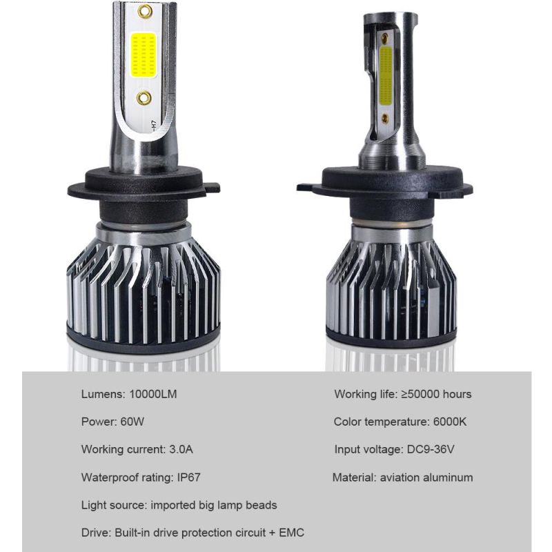 Super Bright High Power V6 LED Car Headlight 60W 10000lm H4 9005 9006 LED Car Headlight for General Models