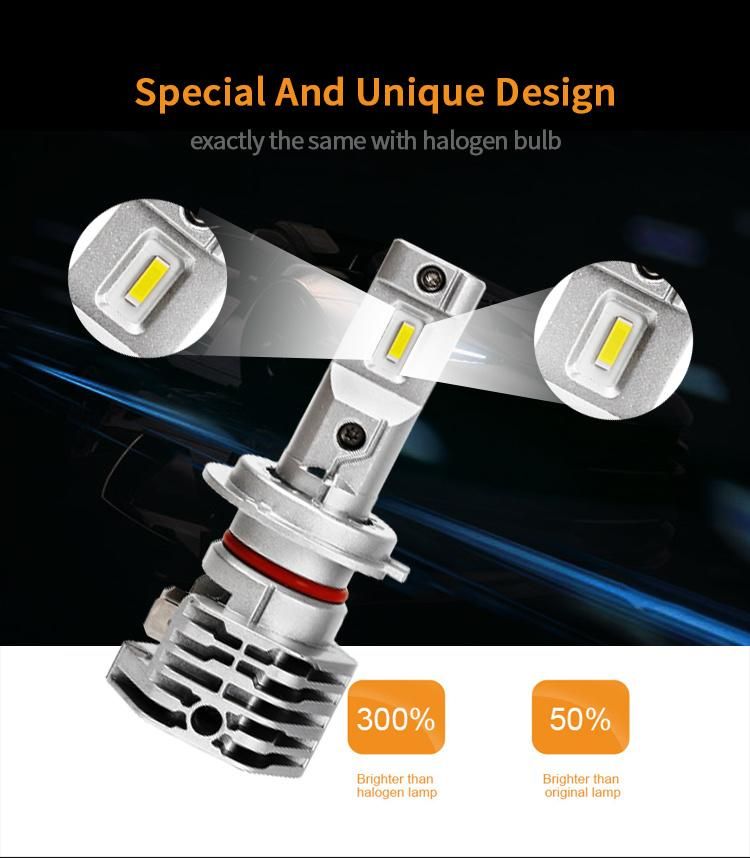 Customize 12000lumen 60W Fanless 6000K H4 LED Car Light Bulb Mini H3 H11 9005 9006 880 H7 LED K1 H7 H4 LED Headlight