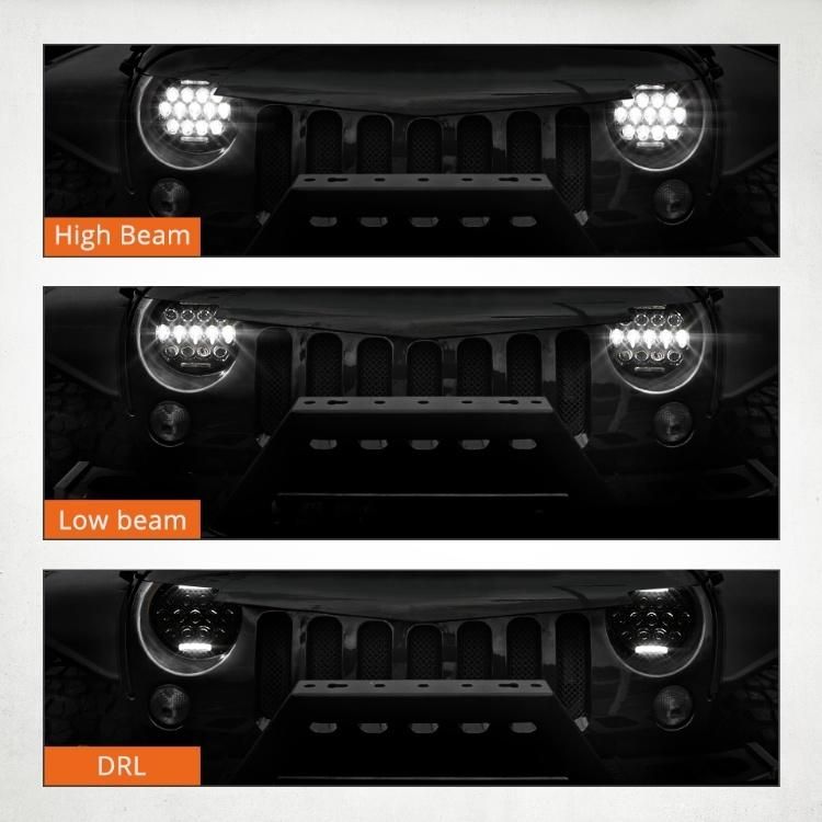 75W Motorcycle Headlight Projector Car Light for Jeep Tj Jk 4 Door Unlimited Land Rover 12V 7" Round LED Headlight