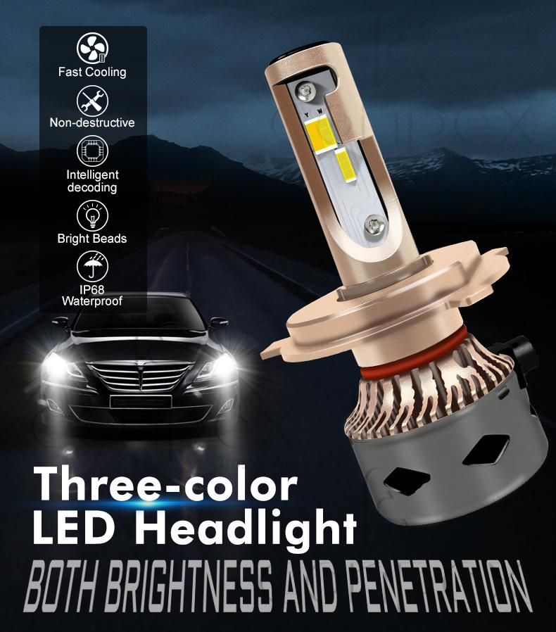 Conpex 3 Color Dimmable Car 3s H4 60W Original COB LED Auto Headlight Bulb Canbus with Fans
