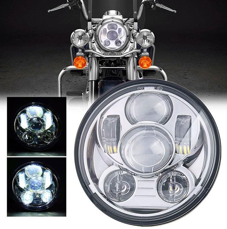 Chrome 5.75 Inch LED Headlight for Harley Iron 883 Dyna Street Bob Fxdb Sportsters High/Low Beam 5 3/4 Inch LED Headlamp