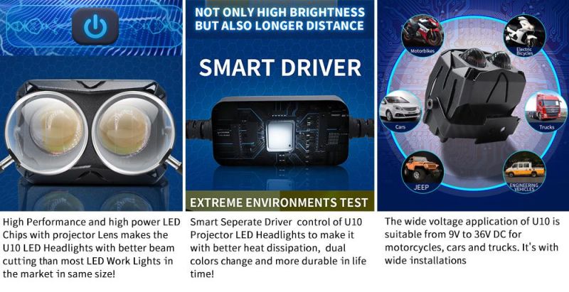 Lightechauto Bi LED DRL Light Yellow&White Headlamp with 50W Motorcycle Headlight
