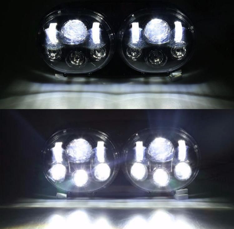 Double 5.75" 5-3/4" LED Headlight for Harley Motorcycle Black Silver Motorcycle Projector 45W LED Motorcycle Headlight