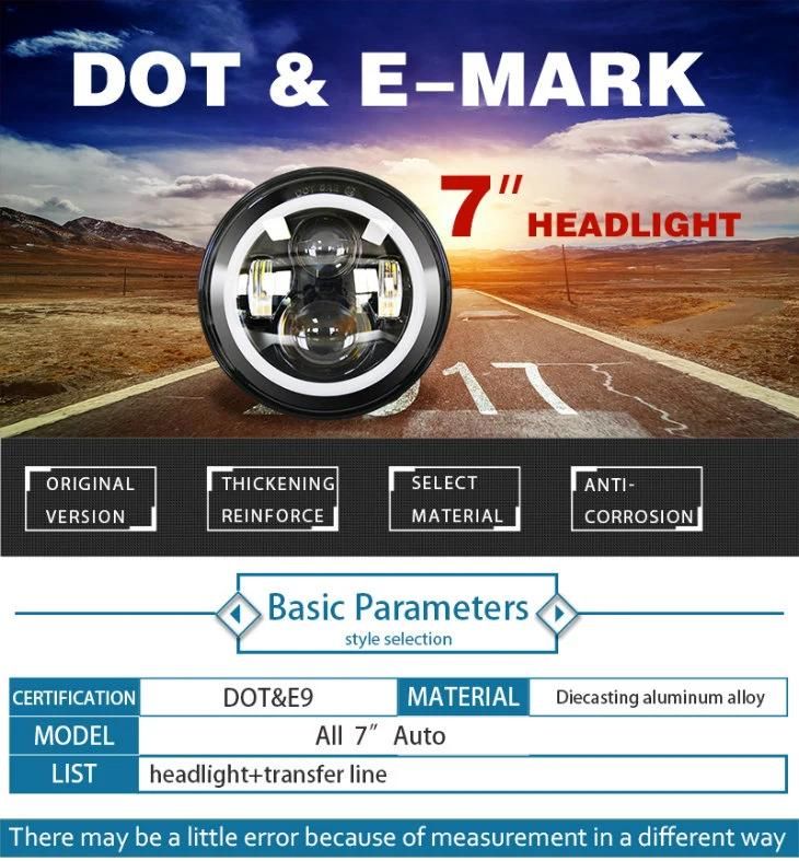 Emark DOT Approved Hi Low Beam 7 Inch Round Auto LED Headlights for Jeep Wrangler