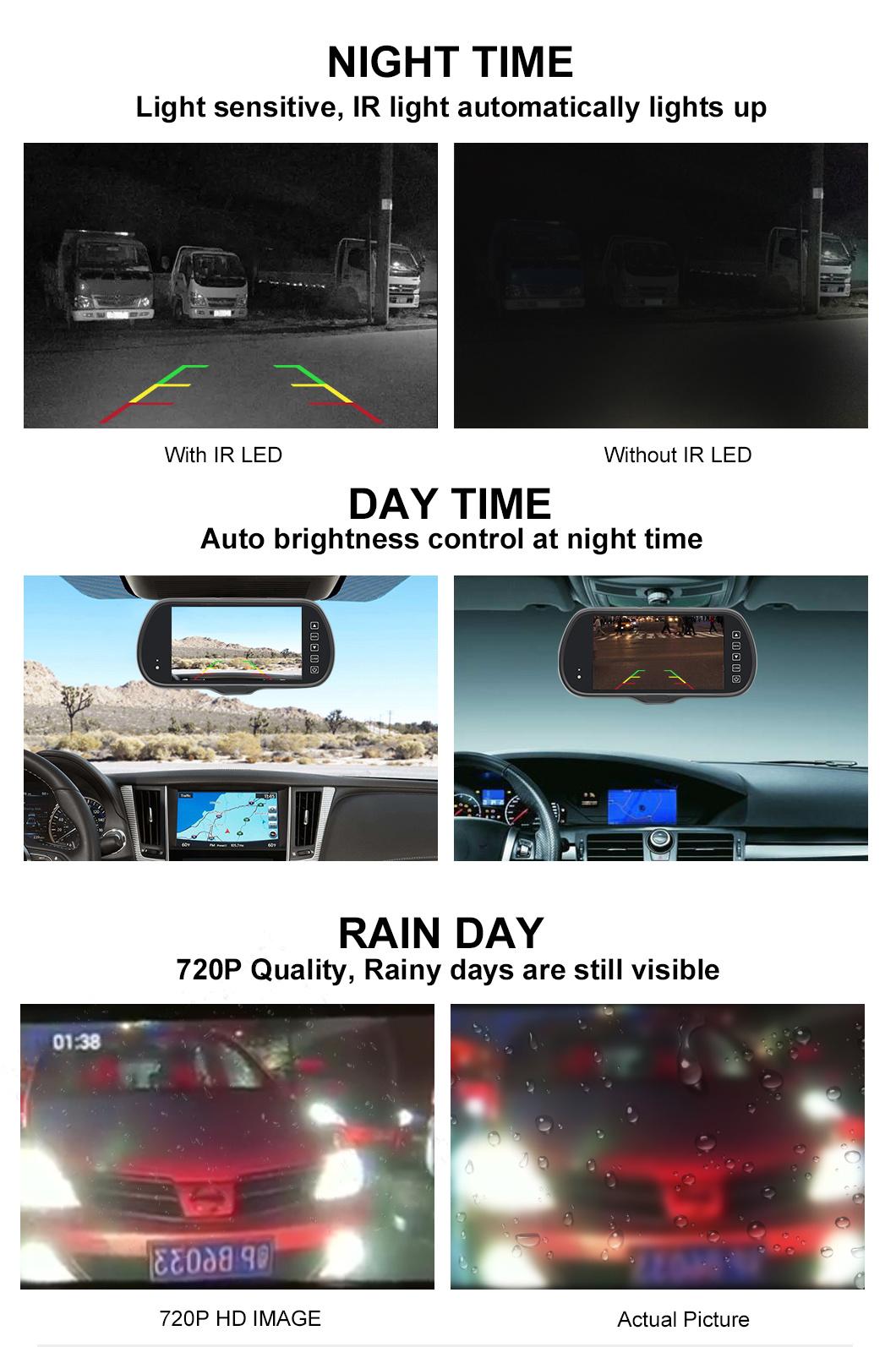 Ahd 720p Rear View Mirror Monitor Car Truck Van Side Backup Camera System with Mobile DVR