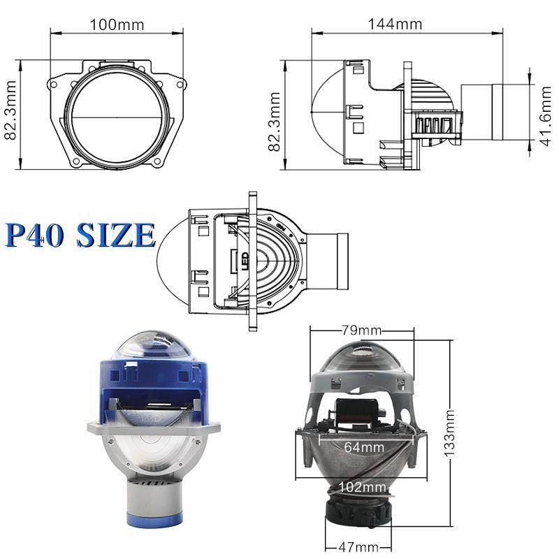 High Quality 55W 7500lm High Low Beam White Projector Lens for Motorcycle P40 LED with Projector Lens