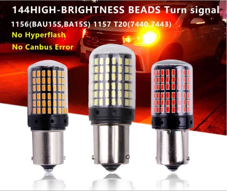 Unjo3014 144SMD Canbus S25 1156 Ba15s P21W LED Bay15D Bau15s Py21W Lamp T20 LED 7440 W21W W21/5W LED Bulbs for Turn Signal Light