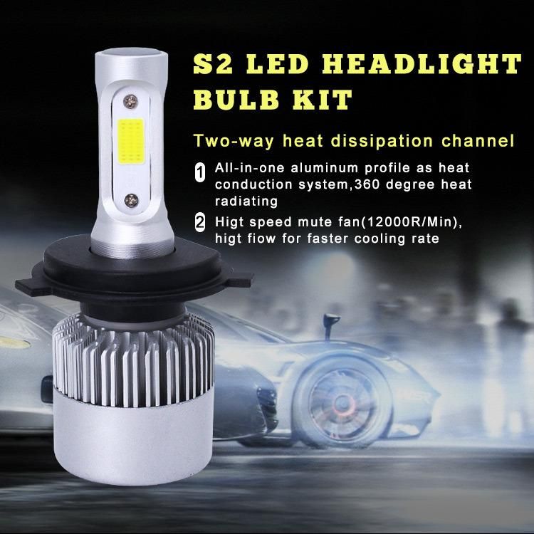Auto Lighting Wholesale Three Side Head Lamp COB 72W 8000 Lumens 6500K H4 Conversion Kit S2 Car LED Headlight Bulb