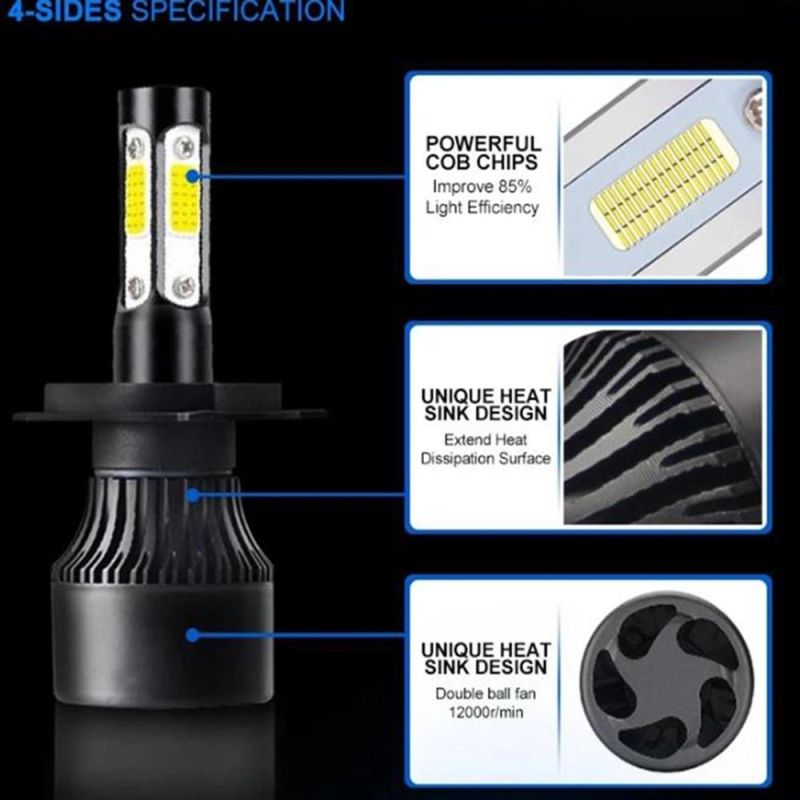 H13 LED Headlight Bulbs 12000lm H8 H9 Fog Light 360 Degree Lighting Pattern 4 Sides Extremely Bright All-in-One Conversion Kit