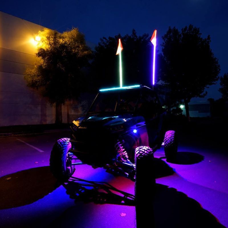 ATV UTV Buggy Truck Brightness Spiral Quick Release IP68 12V Bluetooth RGB Color Safety Lighted Flag LED Antenna Flag Pole