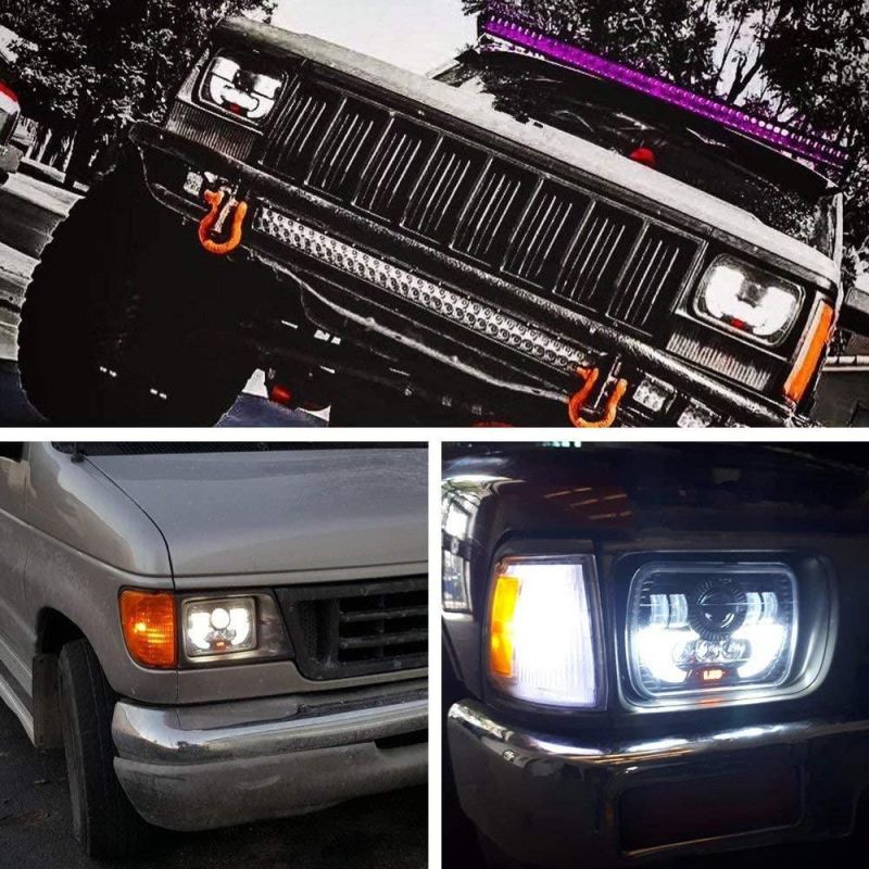 2PCS 45W 5X7" Square LED Headlight High Low Beam DRL Turn Signal with Halo Ring Angel Eyes for Offroad Truck