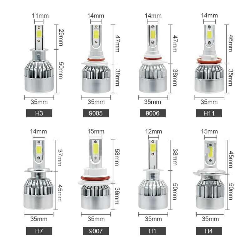 Foco De LED 9007 72W 7600lm LED H1 H3 H4 H7 H11 9005 9006 9007 C6 COB LED Car Headlight Bulbs 6000K 12V 24V DC