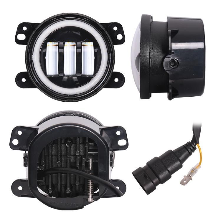 12V Angel Eyes 4 Inch Auto LED Fog Light Round 4inch Halo Car Fog Lamp with Relay Cables