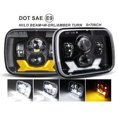 120W Rectangle Hi/Low Sealed Beam H6054 Amber Turn Signal 5X7inch DRL LED Headlight for Jeep Wrangler Yj Cherokee Xj Toyota Ford