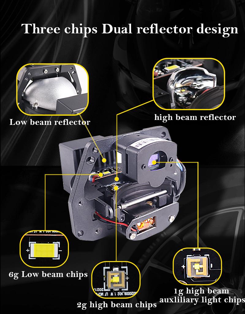 Sanvi Lk+ Car Auto LED Projector Lamp Glass Lens Headlight 3 Inch 12V 72W 6000K LED High Low Beam LHD Rhd Headlamp Universal Factory Supplier