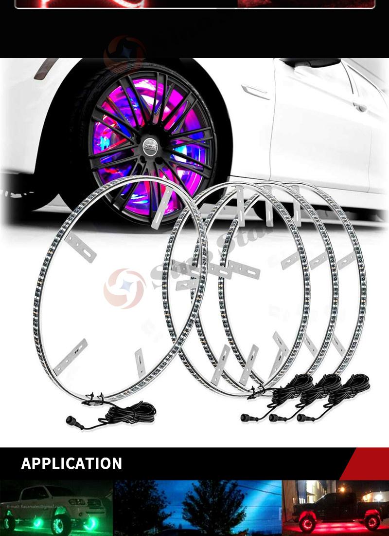 Sw7611737 25W 4 in 1 Car LED Wheel Ring Lights 17 Inch RGB 5050 SMD Chips Bluetooth Control Single Row Light Strip for Car