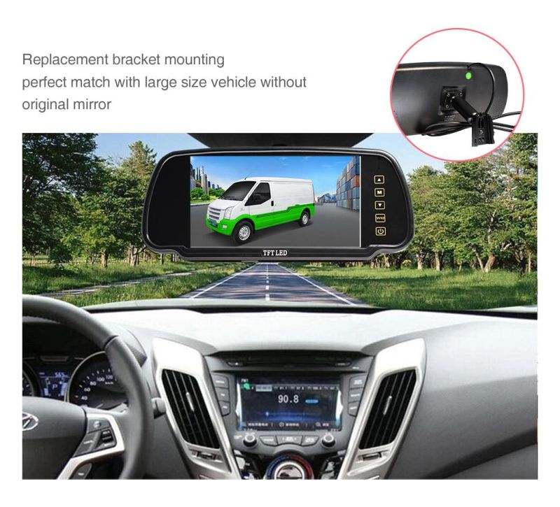 7 Inch Touch Button Backup Car Camera Rear View Mirror Monitor Screen System Rearview Mirror Car Monitor with 2 Input Way
