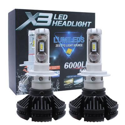 Auto Lighting Wholesale X3 H7 Series High/Dipped Beam12V 24V H7 LED Headlights H4 LED Bulb Car Light 6000K 12000lm Headlight
