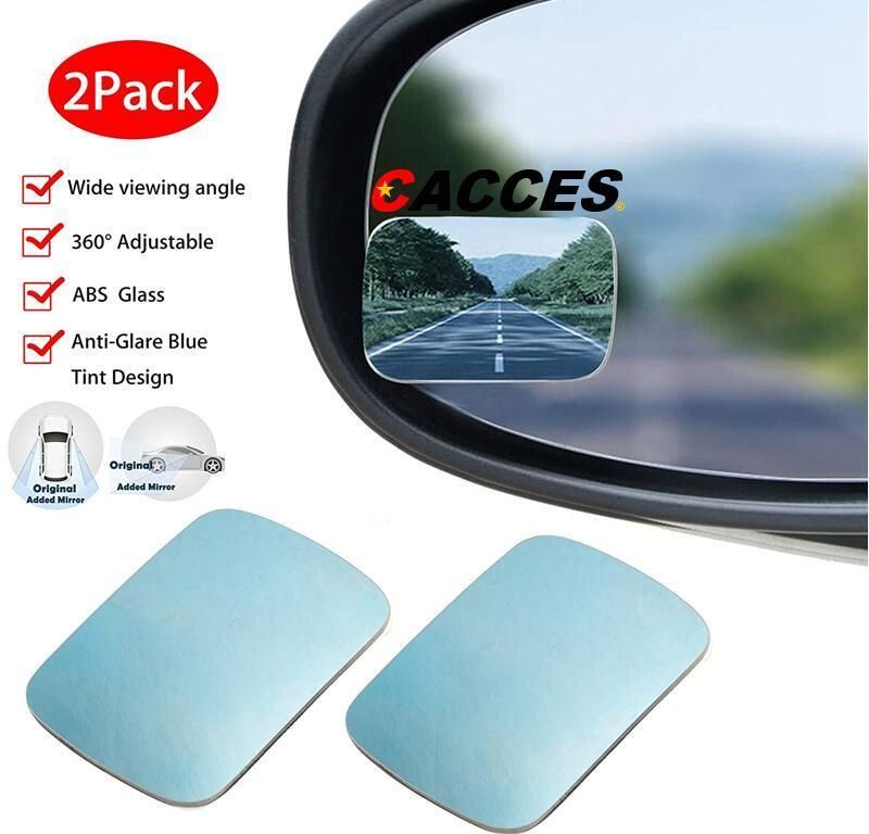 Rectangle Blind Spot Mirror 2 Pack, HD Convex Blu-Ray Mirror Stick-on Blindspot Mirror 360 Degress Rotation Frameless Wide Angle for Auto Safety in Day & Night