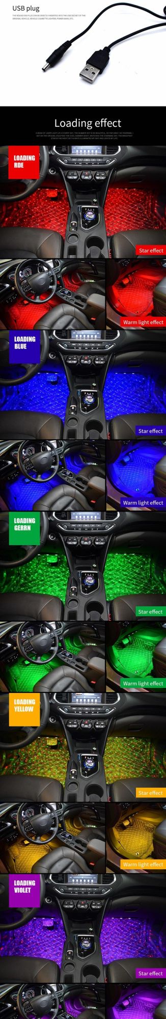 Car Decorations Light Interior Atmosphere Neon LED Strip Lights for Cars Underdash Remote Control Lighting