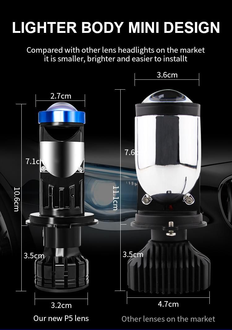 P5 Mini LED Lens H4 Motorcycles LED Light 8000lm 6000K DC12-24V LED Projector Lens for Car