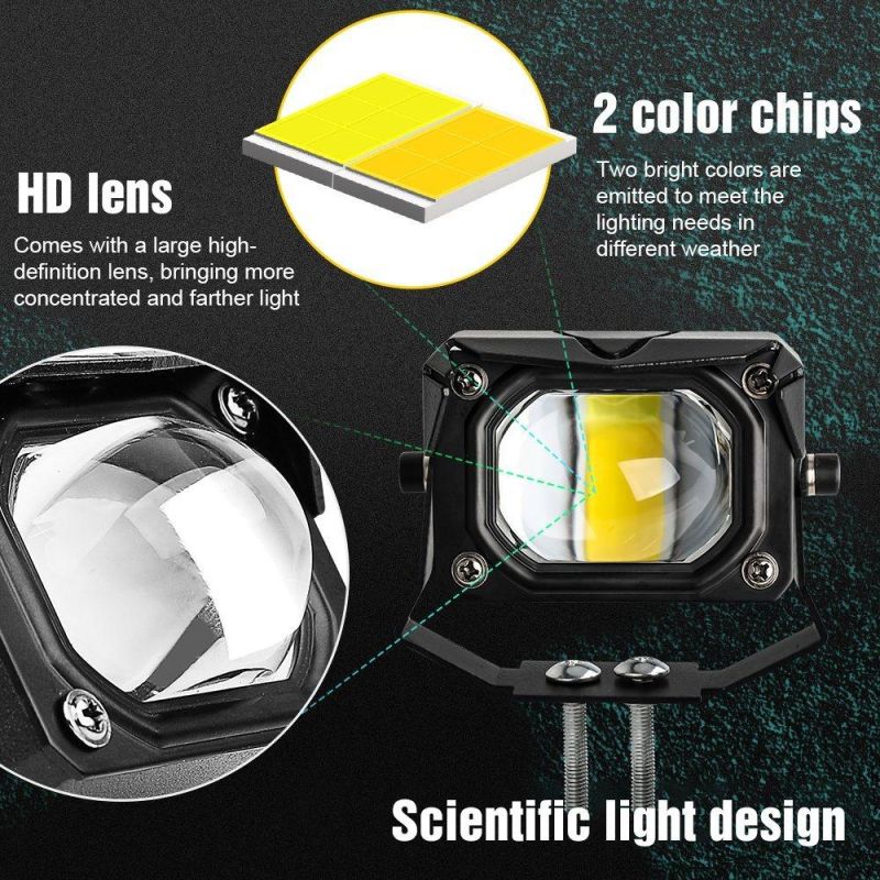 LED Motorcycle Spotlight Dual Color White Amber Light Auxiliary Motorcycle Headlights Fog Lamp for Dirt Bike Trucks Suvs Utvs
