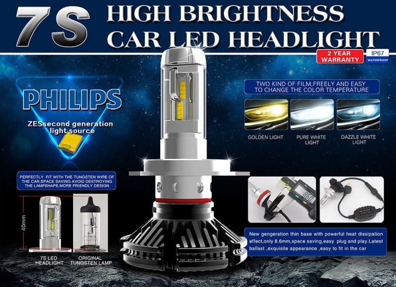 Fanless 6000lm 9004 Phi-Zes LED Auto Headlight