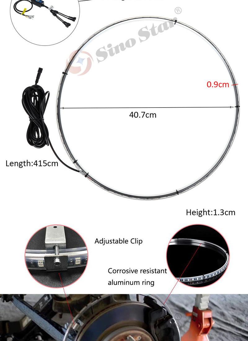 Sw7611737 25W 4 in 1 Car LED Wheel Ring Lights 17 Inch RGB 5050 SMD Chips Bluetooth Control Single Row Light Strip for Car